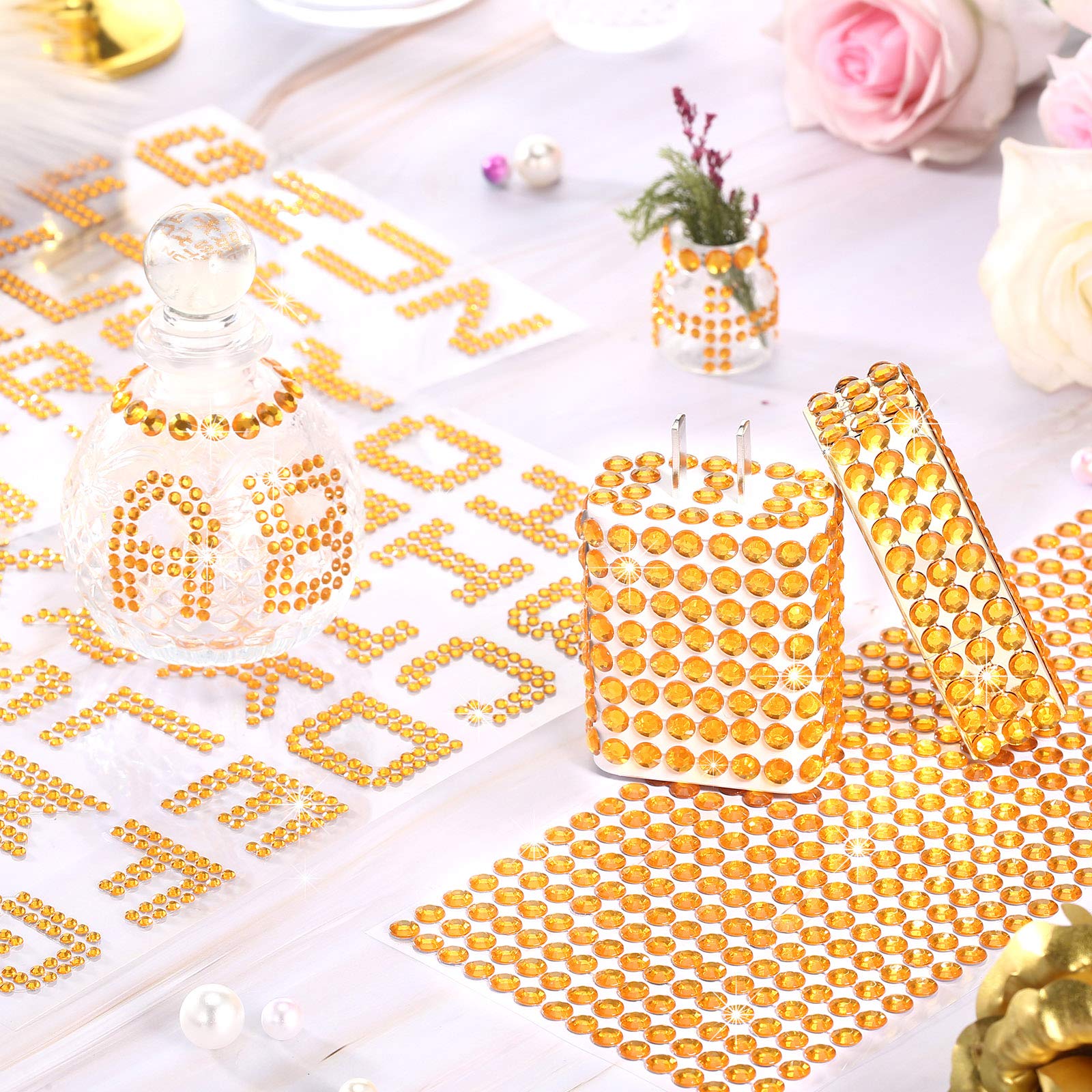 Zonon 6 Sheets Gold Glitter Letter Stickers - Self Adhesive Rhinestone Alphabet Stickers (A-Z 26 Letters) for DIY Scrapbooking, Card Making, Home Decor & Craft Projects - Perfect for Journals, Gift Wrapping, Party Decorations