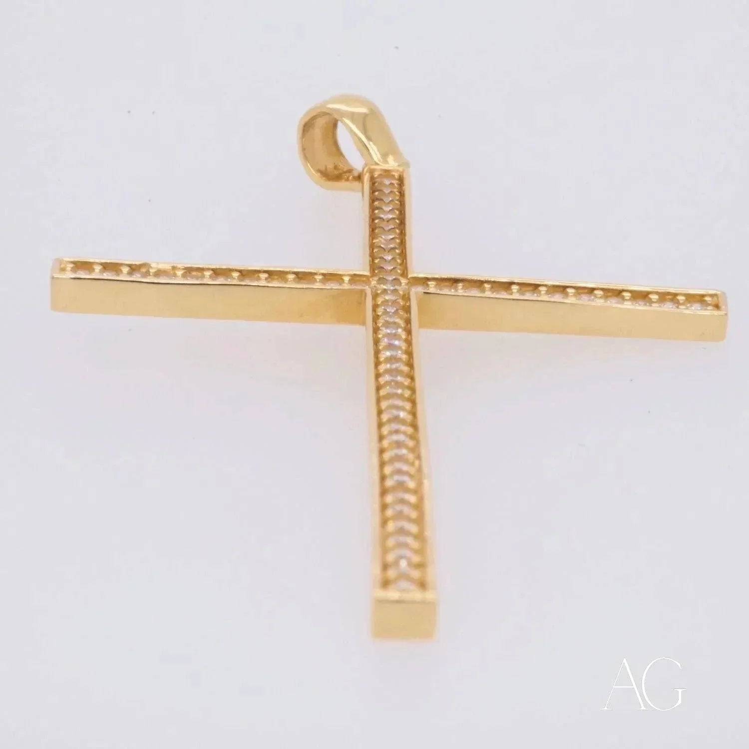 18k Gold Cross Pendant with Cubic Zirconia Stones - Elegant Religious Jewelry for Women, Gift for Baptism, First Communion & Special Occasions