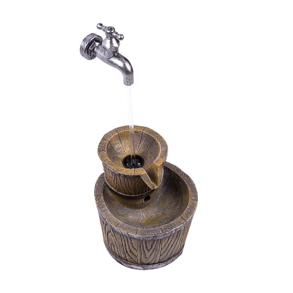 Floating Tap and Barrel Water Feature with LED Lights - Outdoor Garden Fountain Decor for Patio, Yard, and Poolside Relaxation