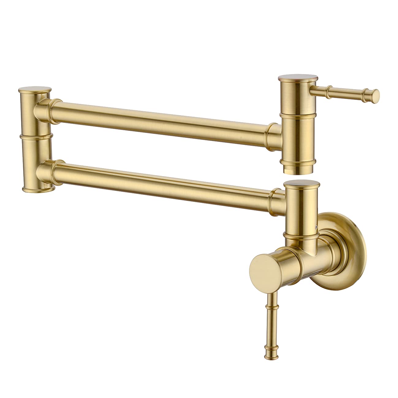 Brushed Gold Wall Mounted Pot Filler Faucet - Double Joint Swing Arm, Single Hole, Two Handle Brass Kitchen Faucet with Stretchable Folding Design for Easy Pot Filling - Perfect for Home Chefs and Busy Kitchens