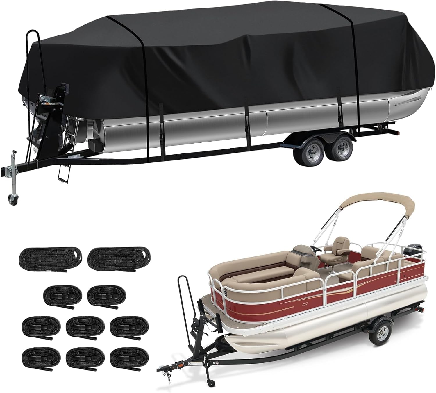 Heavy Duty Trailerable Pontoon Boat Cover (Size S, 16'-18'5