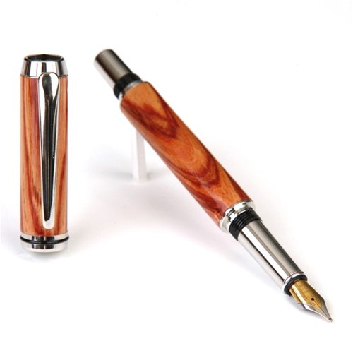 Lanier Baron Fountain Pen - Rhodium Plated with Tulip Wood Barrel - Premium Writing Instrument for Calligraphy, Business & Gifting