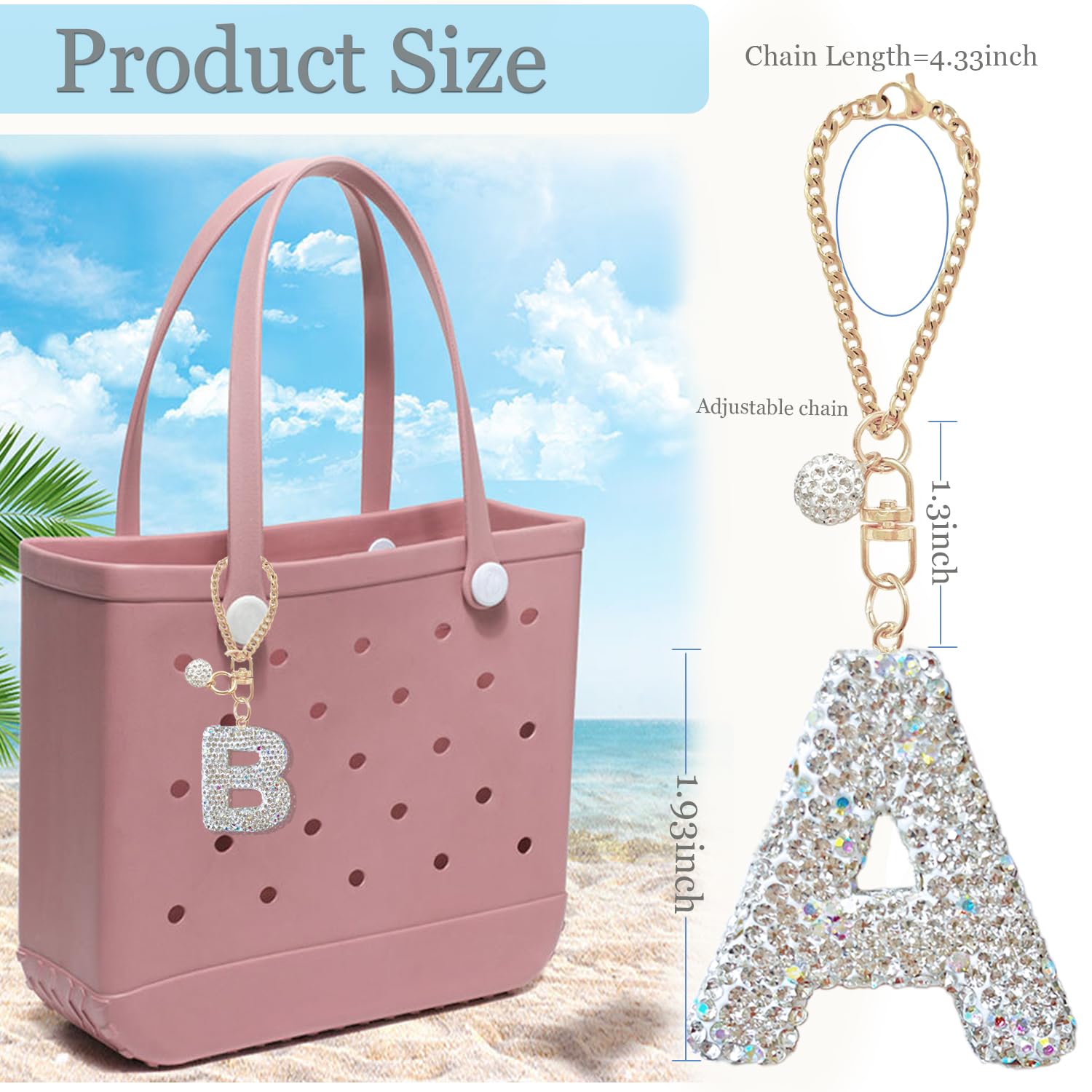 Bogg Bag Charms & Keychains for Women and Girls - Stylish Letter Charms Accessories for Beach Tote Bags | Perfect for Summer Outings, Pool Parties, and Vacation Essentials