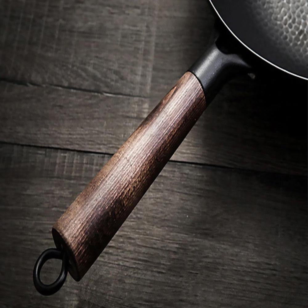 Premium Bjorn Cast Iron Deep Wok Pan - 14 Inch Traditional Chinese Stir Fry Skillet with Wooden Handle & Glass Lid - Perfect for Stir-Frying, Deep Frying, Braising & Asian Cooking