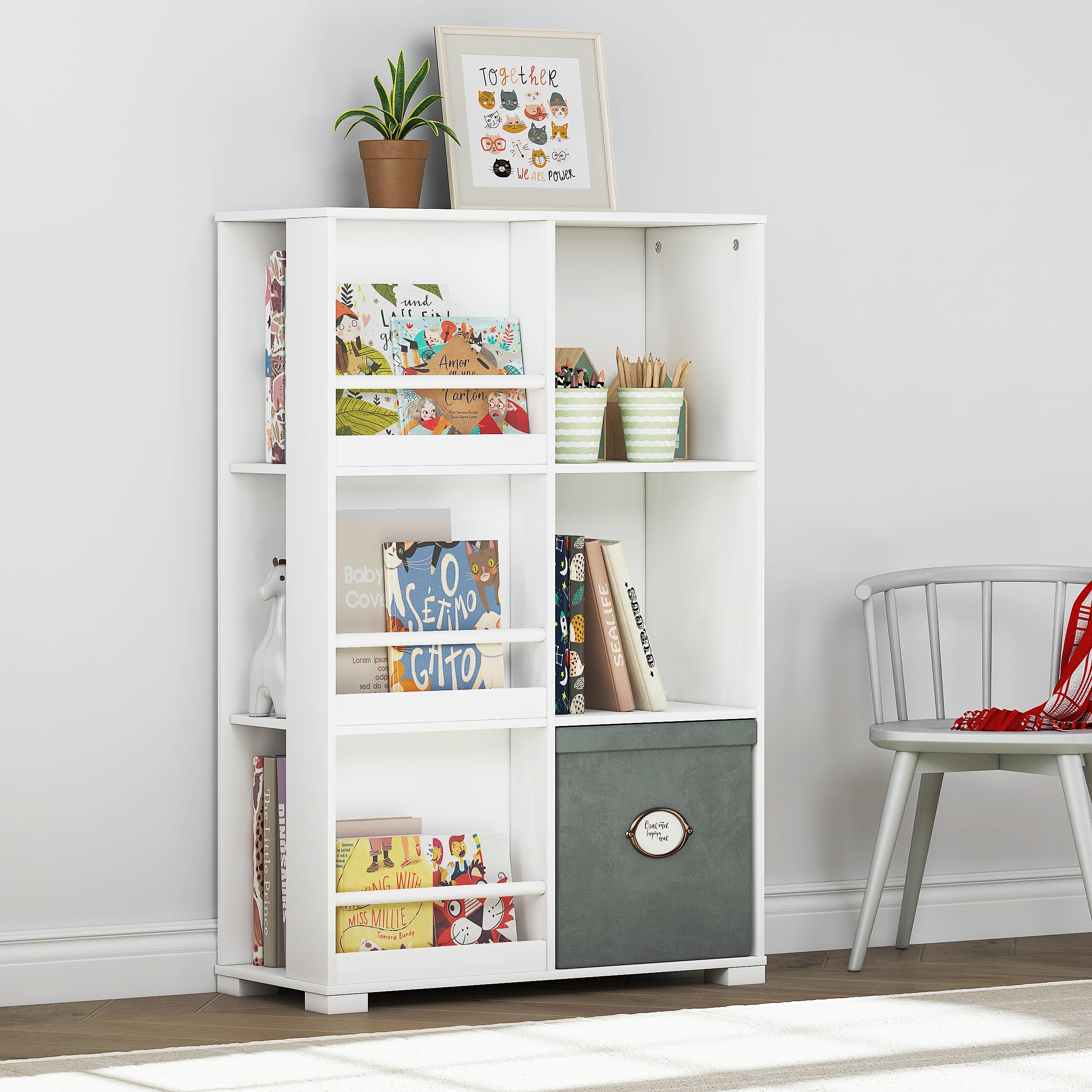 UTEX Kids Bookshelf - Wooden Bookcase with 6 Cube Storage, Toy Organizer & Display Stand for Nursery, Bedroom, Study Room - Perfect for Kids' Book Storage and Playroom Organization
