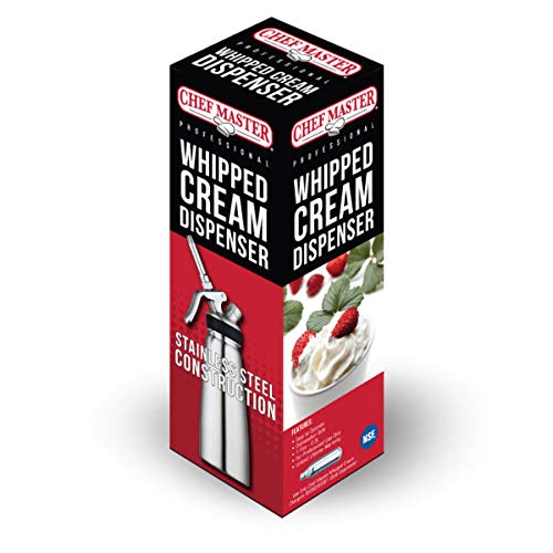 Professional Chef-Master 90062 Stainless Steel Whipped Cream Dispenser - 0.5L/1 Pint Capacity for Coffee, Waffles, Cakes & Desserts - Commercial Grade Cream Whipper for Bakeries, Cafes & Home Kitchen Use