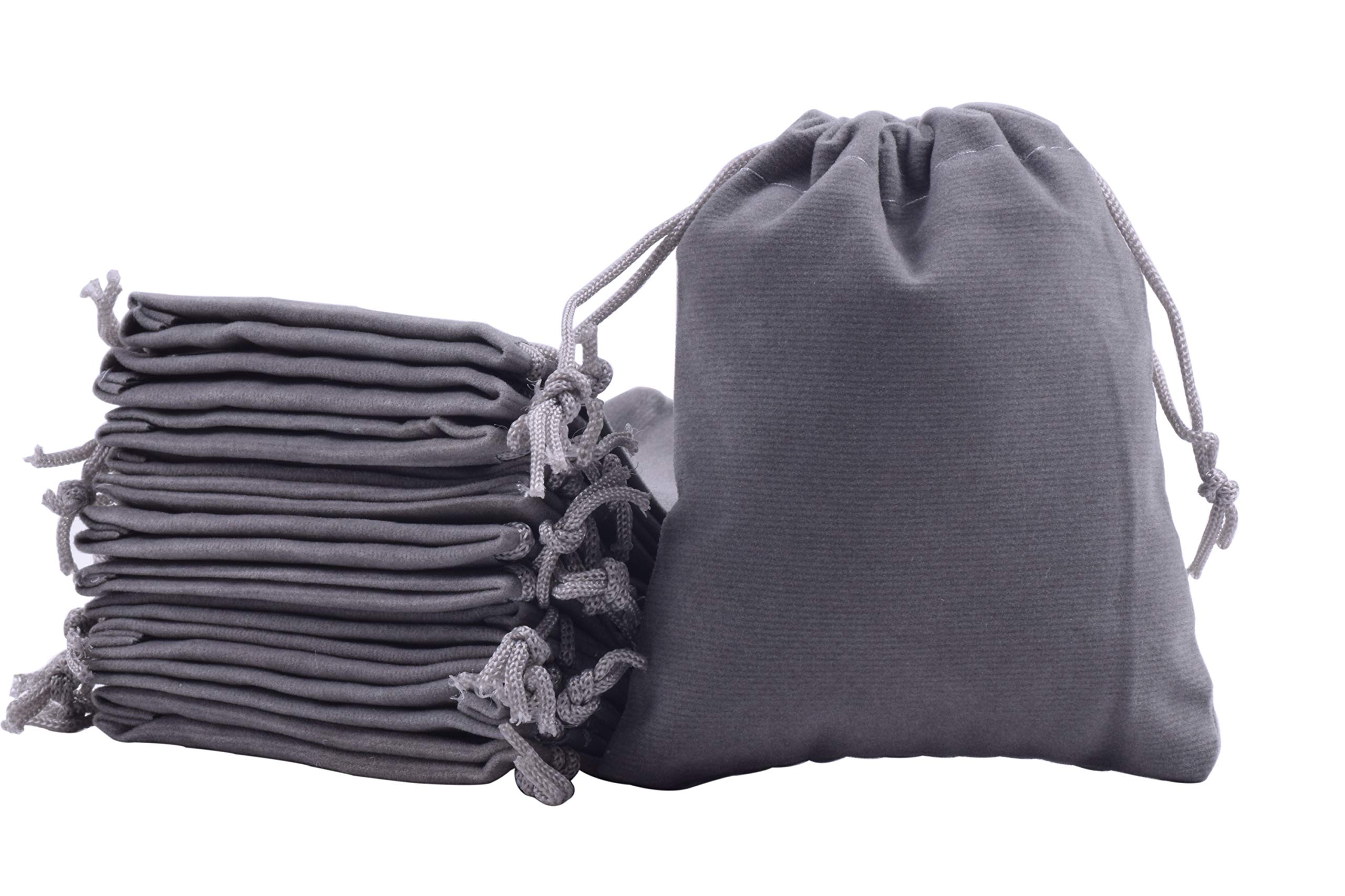 50 Pack Small Grey Velvet Drawstring Gift Bags - 2.8x3.6 Inch Jewelry Pouches for Wedding Favors, Party Favors, Candy Bags - Perfect for Bridal Shower, Birthday Gifts & Small Item Storage