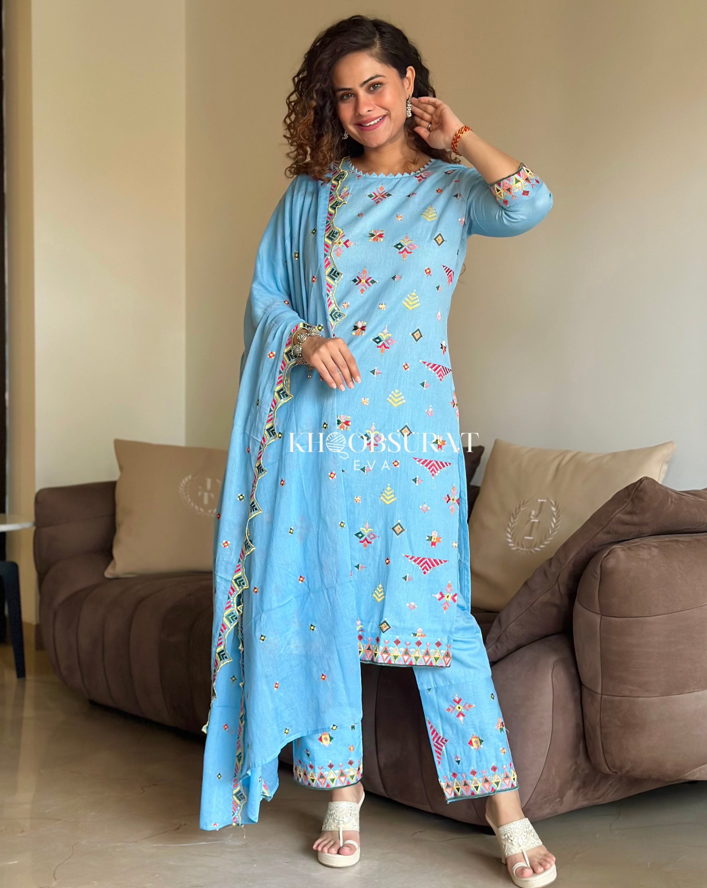 Blue Breeze Cotton Kurta Suit Set for Women - Comfortable Traditional Indian Outfit for Festivals, Weddings & Casual Wear