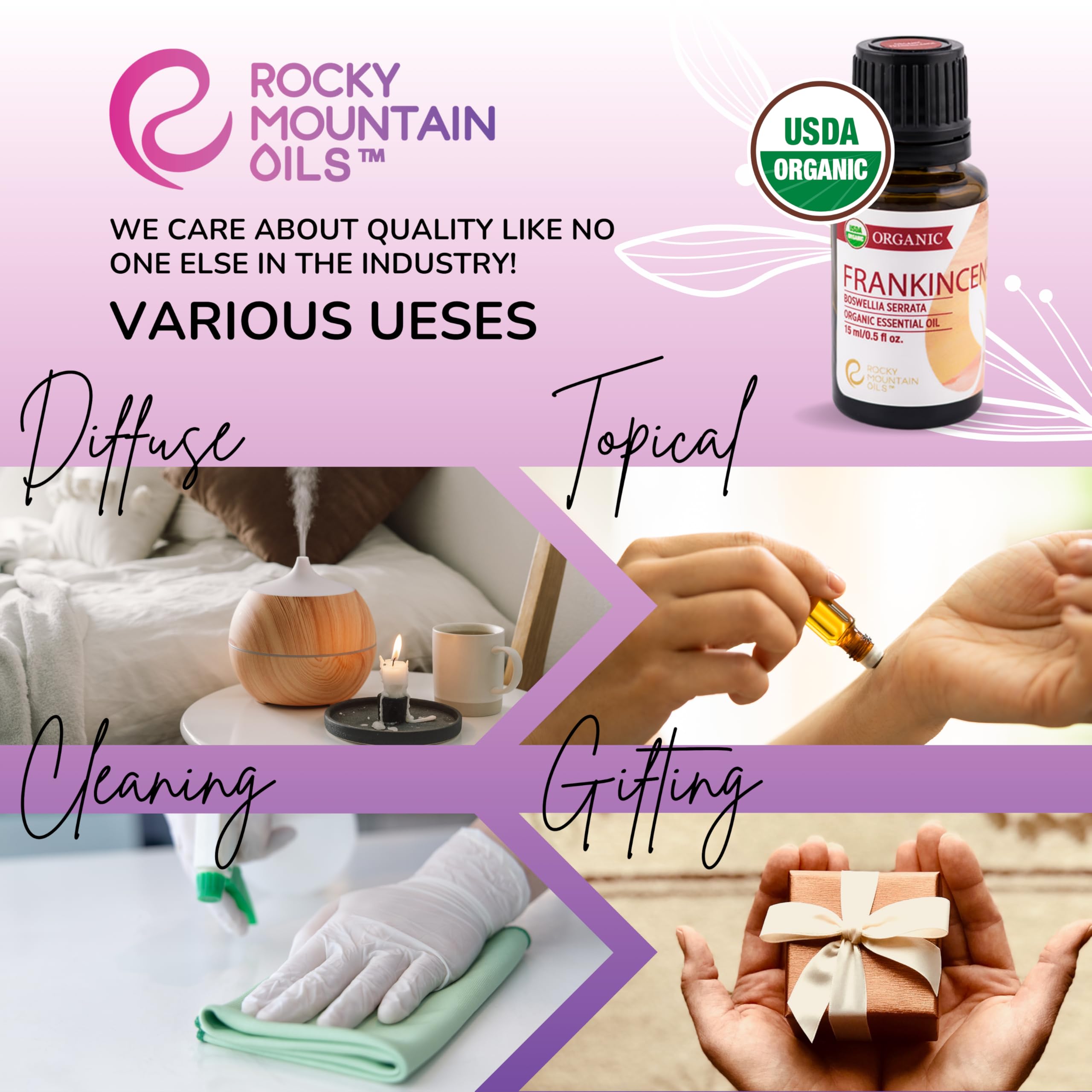 Organic Frankincense Essential Oil 100% Pure & Natural - Aromatherapy Grade for Diffusers, Hair Care, DIY Candles | Relaxing Scent for Home, Spa, Hotel Use | 15ml Bottle