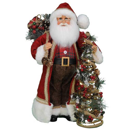 Karen Didion Originals 17-Inch Lighted Woodland Pine Santa Figurine - Handmade Christmas Holiday Home Decor, Collectible Santa Statue for Mantel, Tabletop & Holiday Display