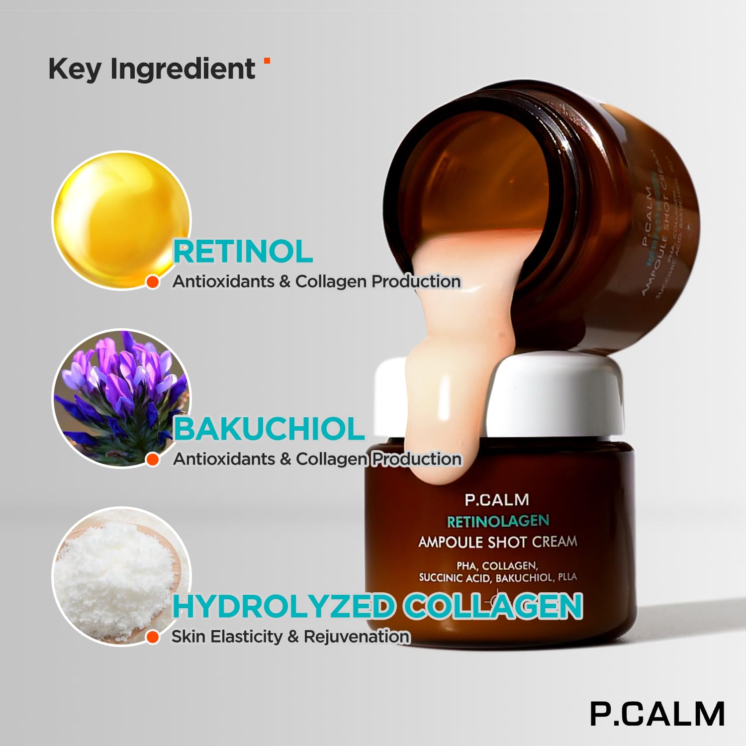 P.CALM Retinolagen Ampoule & Cream Set - Pore Tightening Glass Skin Serum & Moisturizer with Micro Dosing Retinal, Vegan Hydrolyzed Collagen, Bakuchiol, PHA | Vegan Korean Skincare for Anti-Aging & Hydration | Perfect for Nighttime Routine & Sensitive Skin Care