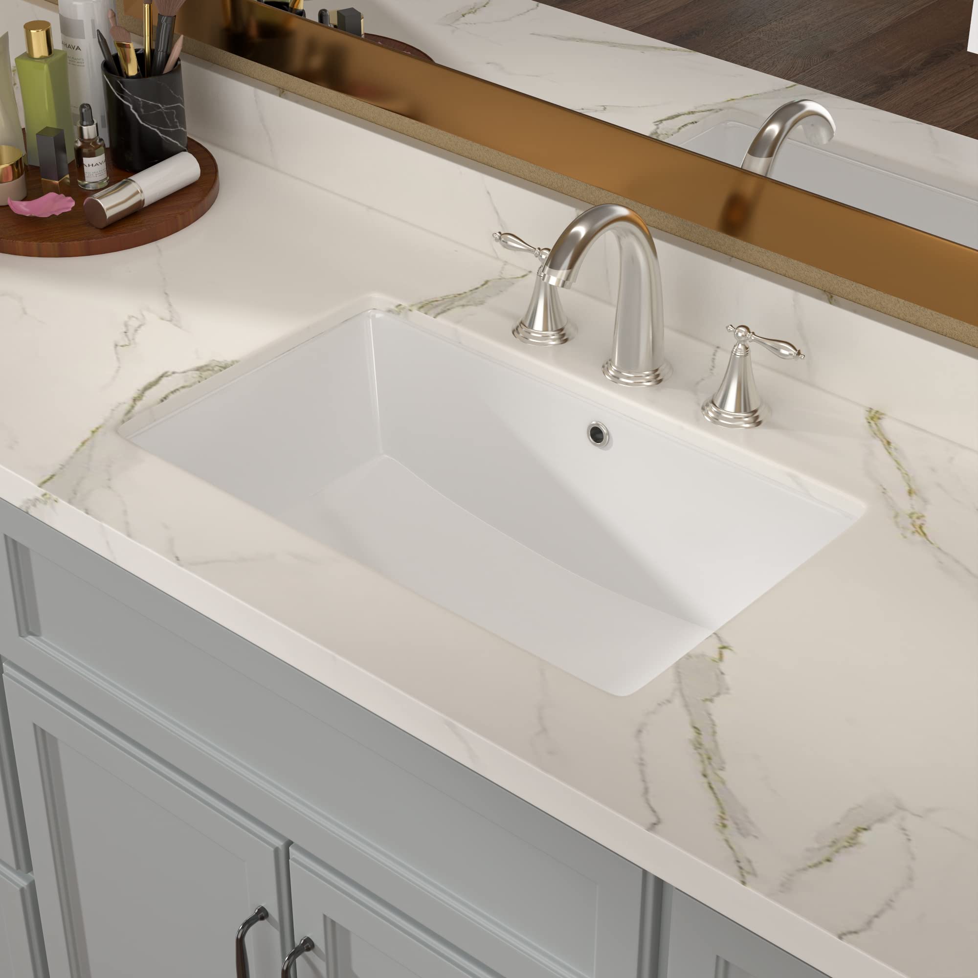 Lordear 21x13 Inch Undermount Bathroom Sink - White Porcelain Ceramic Vanity Sink with Overflow, Rectangle Under Counter Lavatory Basin for Modern Bathrooms | Perfect for Home Renovation & Spa-Style Bathrooms