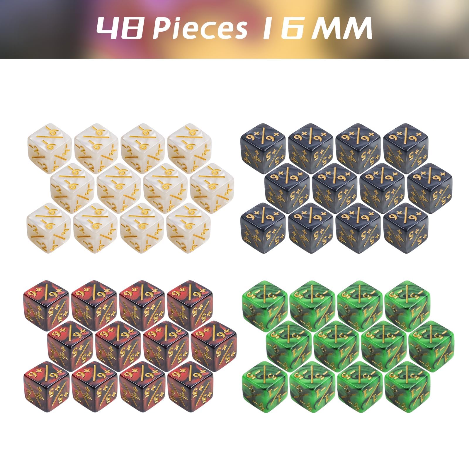 48-Piece MTG Dice Set for Magic The Gathering - Counters, Tokens, Glitter & Sparkle Dice with Loyalty Markers - Compatible with MTG, CCG, TCG Games - 4 Styles (Red, Green) - Perfect for Game Nights & Tournaments