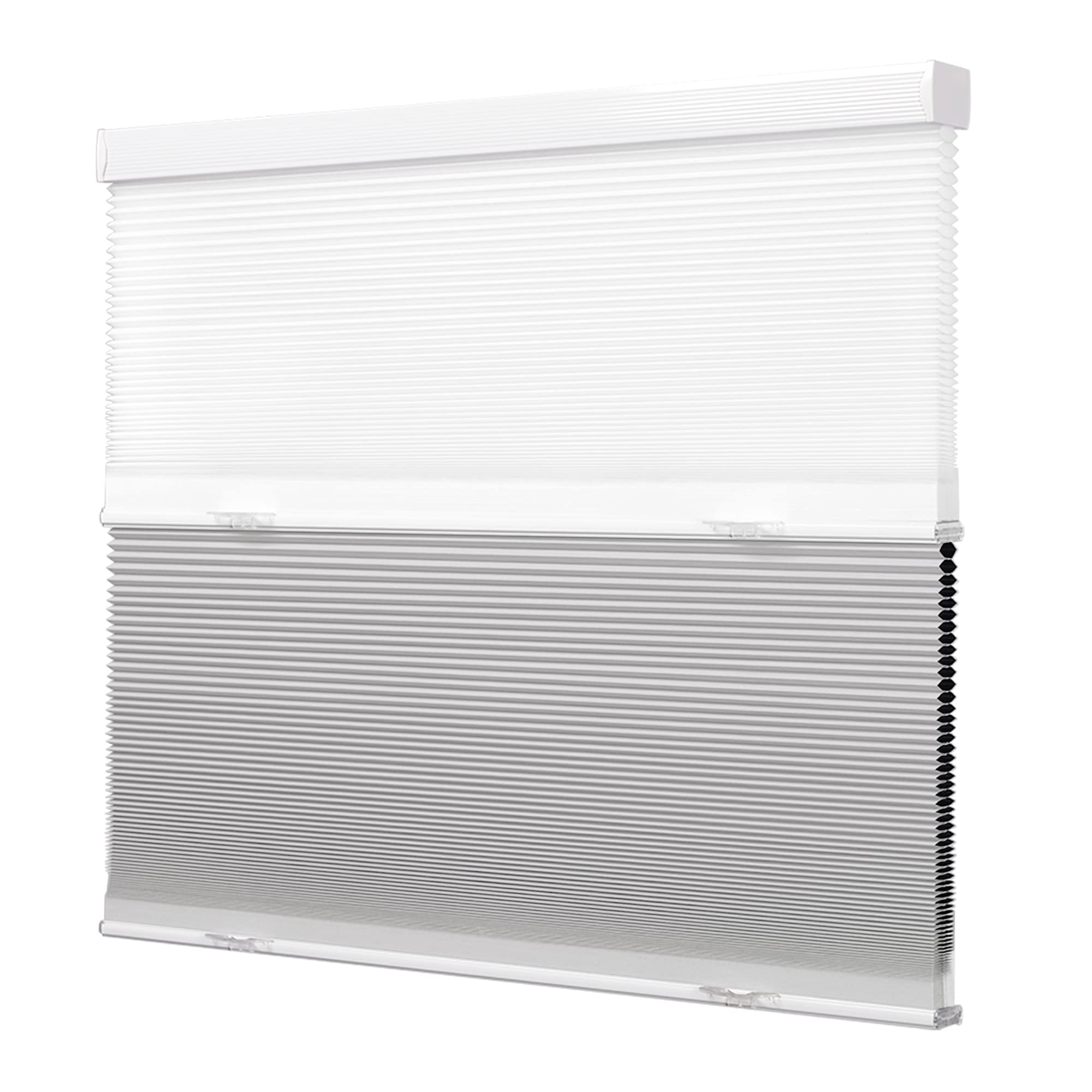 Boolegon Cordless Day & Night Cellular Shades - Blackout & Light Filtering 2-in-1 Honeycomb Blinds, Top Down Bottom Up, Custom Size for Windows, White 44