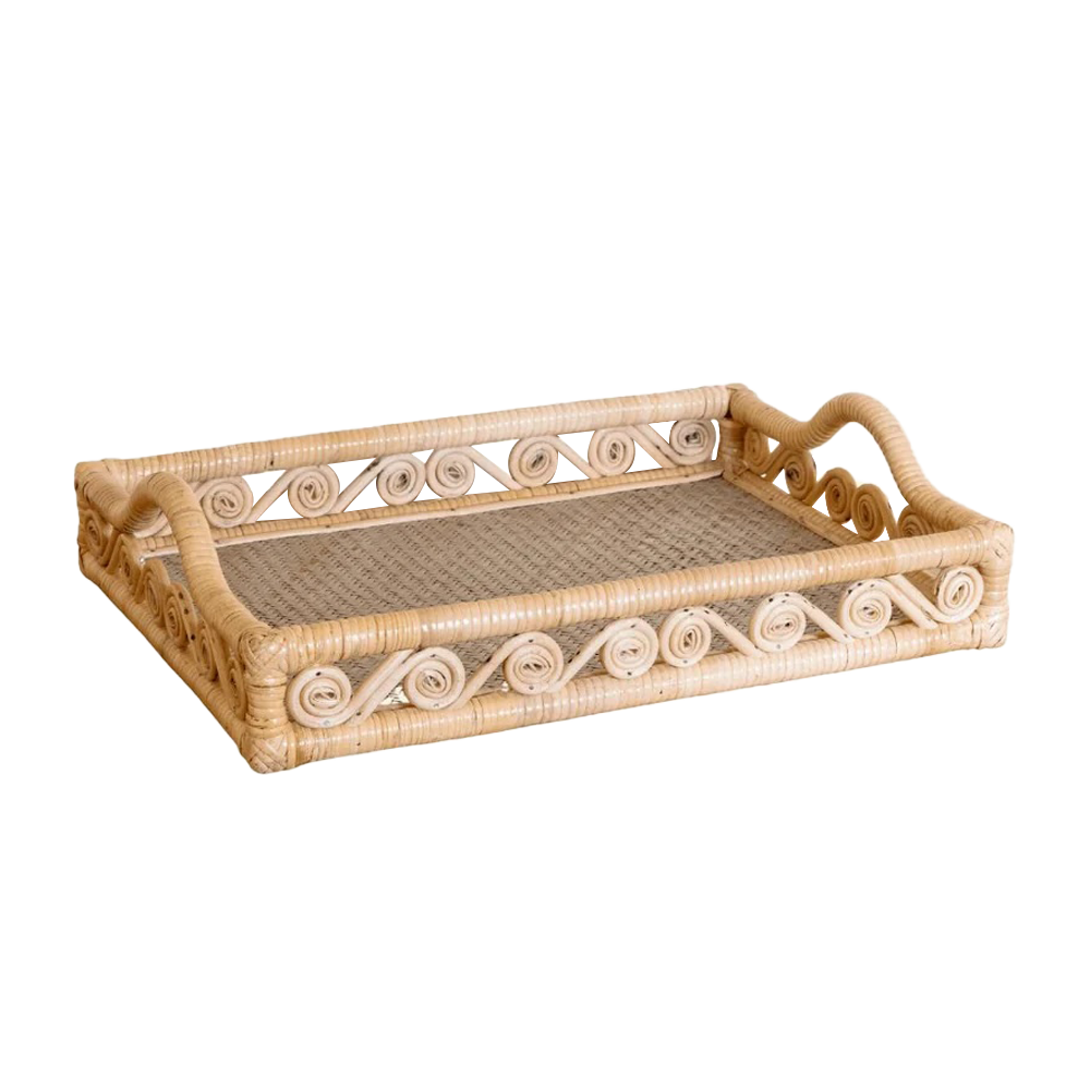 Handwoven Ivy Rattan Tray - Natural Bamboo Serving Tray with Handles for Dining Table, Coffee Table, Kitchen & Home Decor - Perfect for Breakfast, Tea Parties & Entertaining Guests