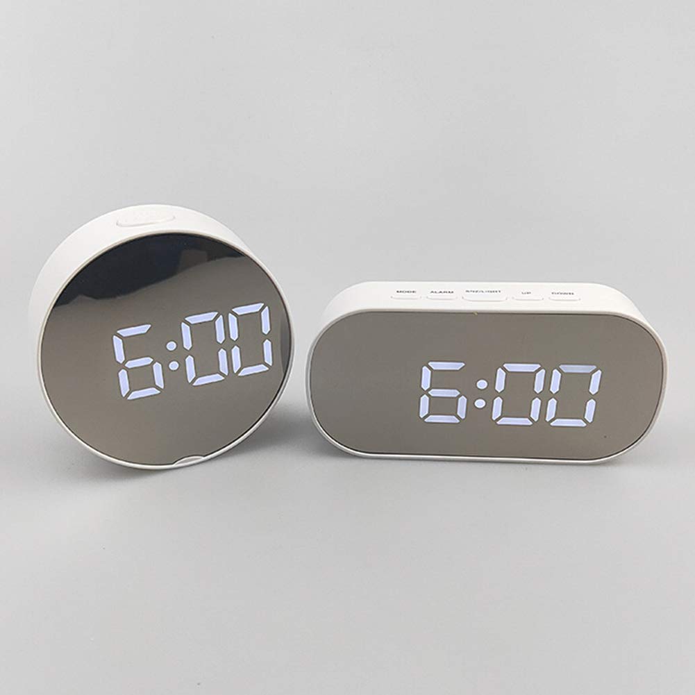 Newrys Digital Alarm Clock with Snooze & Projection - Portable Round Oval Desk Bedside Clock with Night Light & Makeup Mirror (Black + Green Light) - Perfect for Bedrooms, Travel, and Home Decor