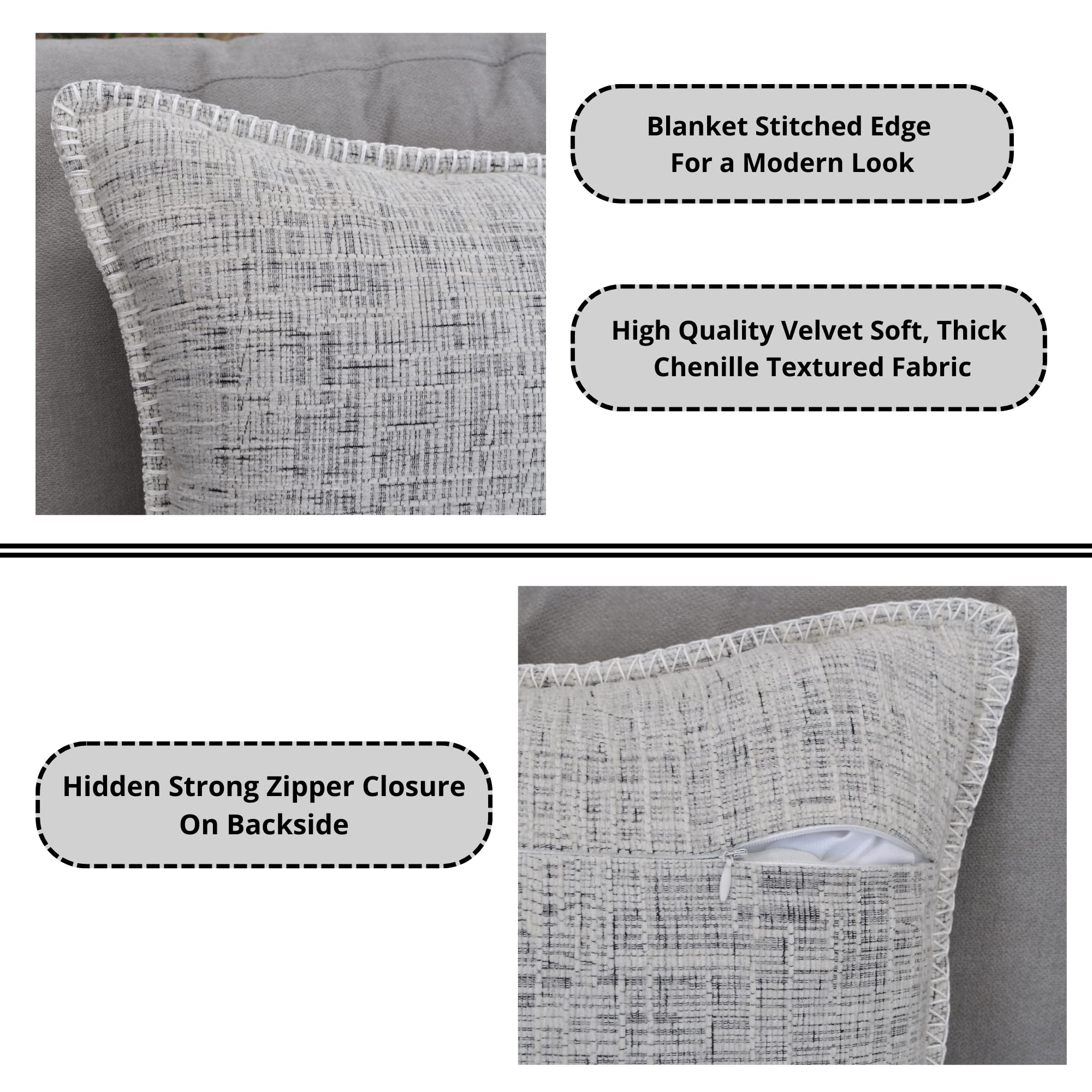 Premium 26x26 Inch Oversized Pillow Covers Set of 2 - Soft Cream White & Black Square Euro Shams for Couch, Sofa & Bed - Ultra Cozy Decorative Throw Pillow Cases for Living Room, Bedroom & Home Decor