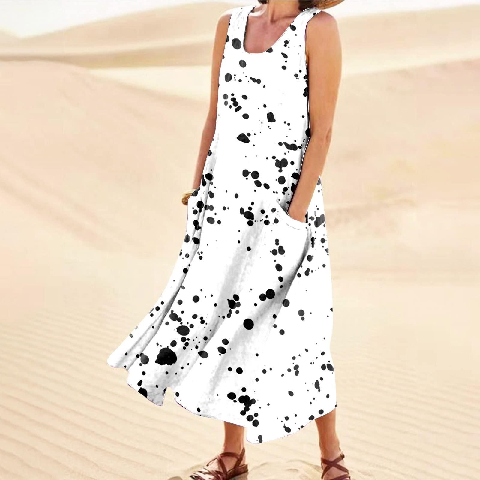 COTECRAM Women's Summer Dresses 2023 - Casual Loose Linen Sundress, Sleeveless Long Beach Dress with Pockets | Perfect for Vacation, Pool Party & Summer Outings