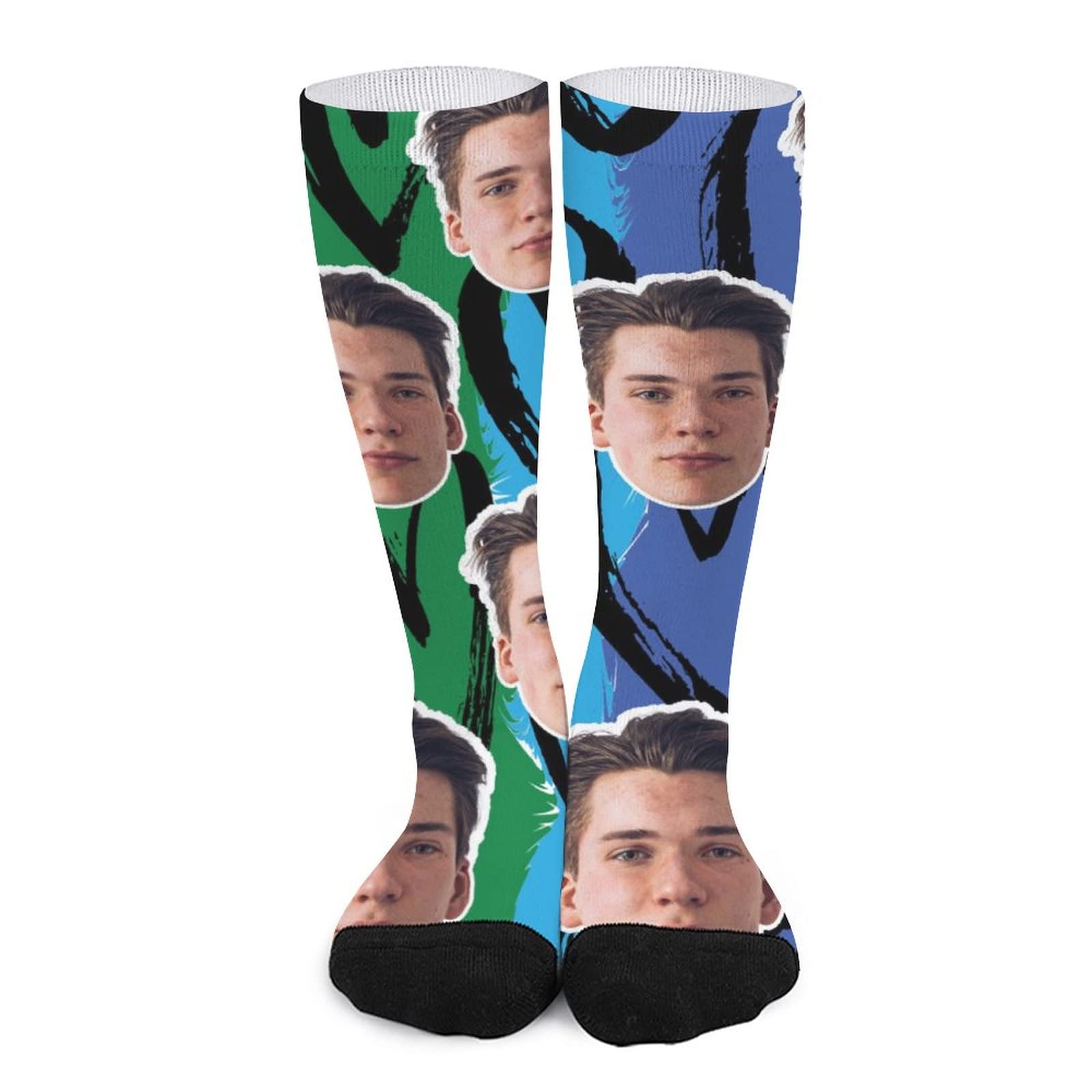 Custom Rainbow Heart Face Crew Socks - 6 Pairs Black Toe Athletic Socks for Men & Women - Breathable Moisture-Wicking All-Season Performance Socks - Perfect for Running, Gym, Sports & Daily Wear