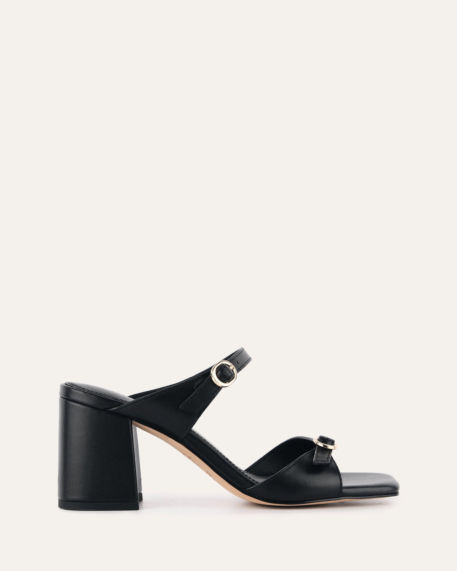 SPENCER Women's Black Leather Mid Heel Sandals - Comfortable Dressy Shoes for Work, Party & Summer Outfits