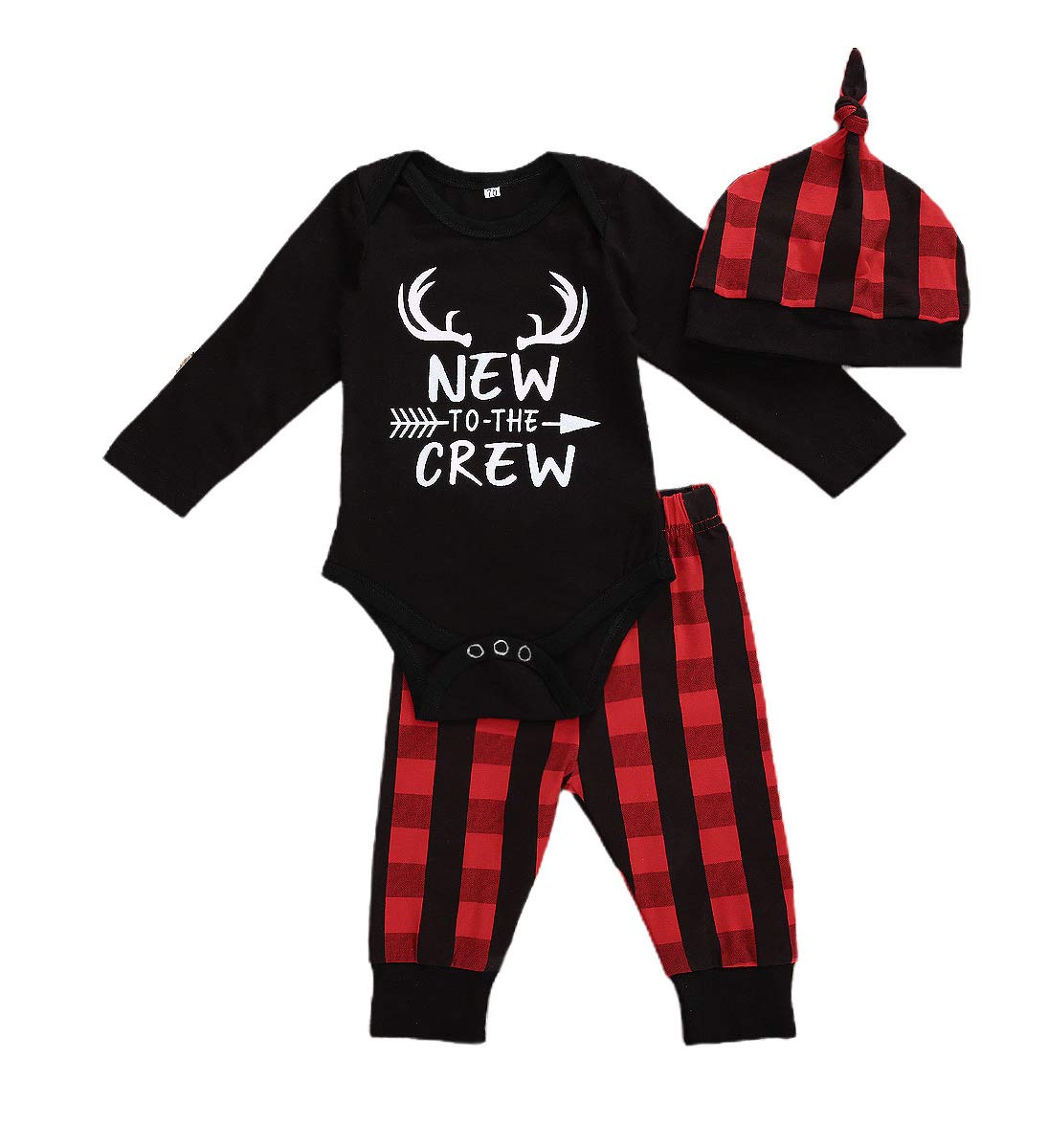 Baby Christmas Outfits for Boys & Girls - Newborn Crew Bodysuits, Rompers & Plaid Pants Sets with Matching Hat | Holiday Photo Shoots & Family Gatherings
