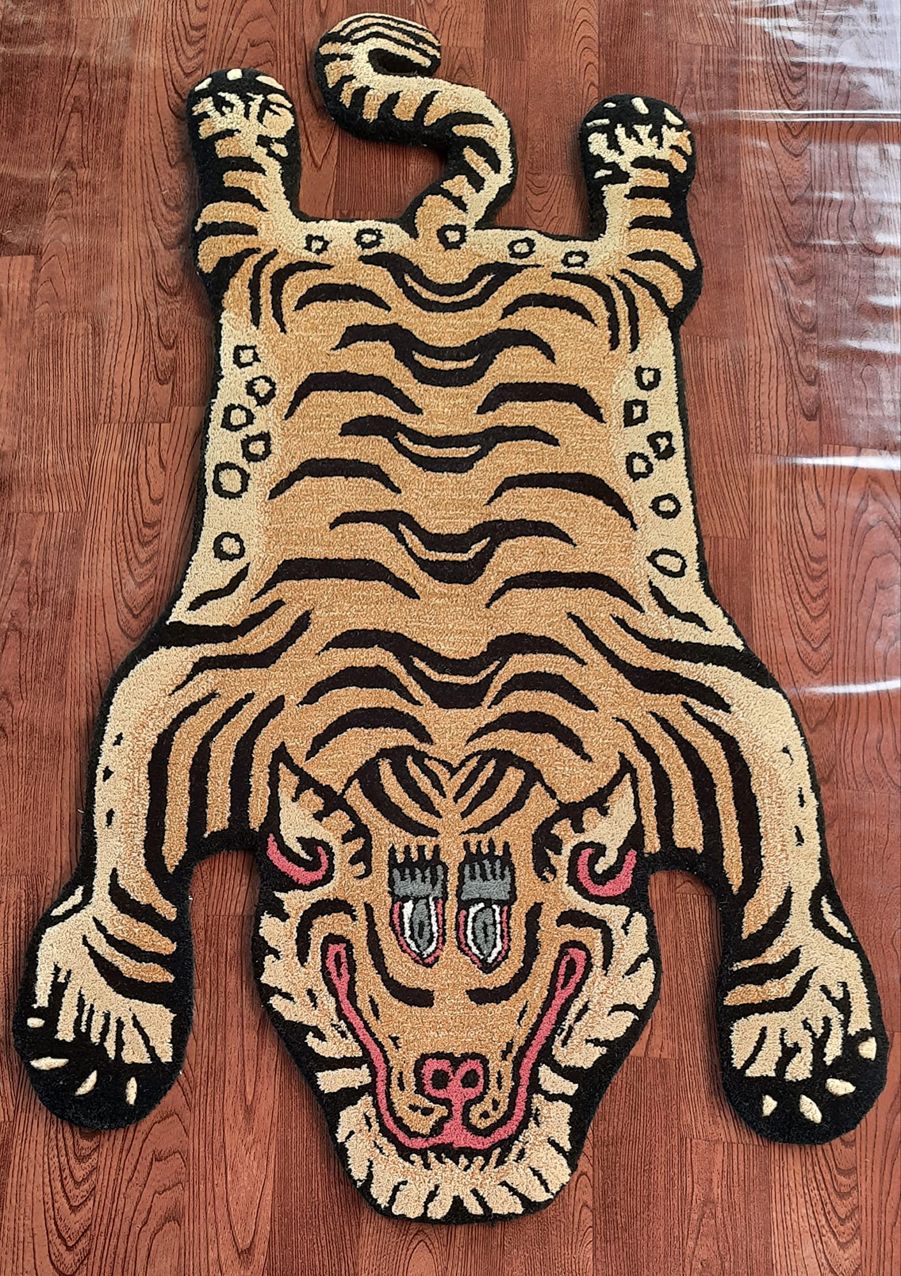 Handmade 100% Wool Tibetan Tiger Skin Pattern Rug 3x5 ft - Tufted Animal Print Carpet for Living Room, Bedroom & Home Decor | Boho Chic, Luxury Floor Mat for Cozy Spaces