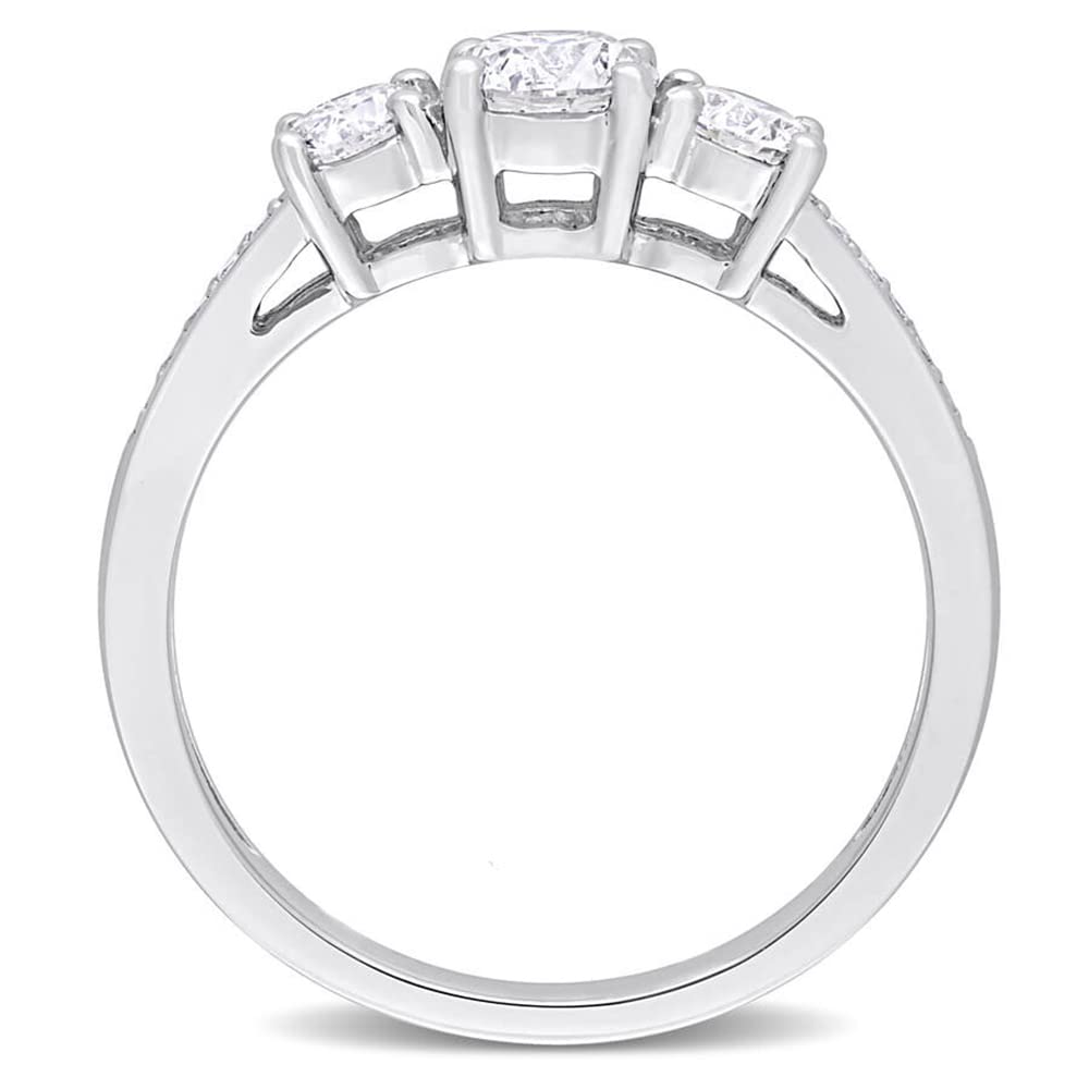 1.50 Carat Moissanite Three Stone Engagement Ring for Women - 10K/14K/18K White Gold or Platinum Plated Silver - Round Cut Wedding & Promise Ring - Size 4-12 - Perfect for Proposals, Anniversaries & Special Occasions