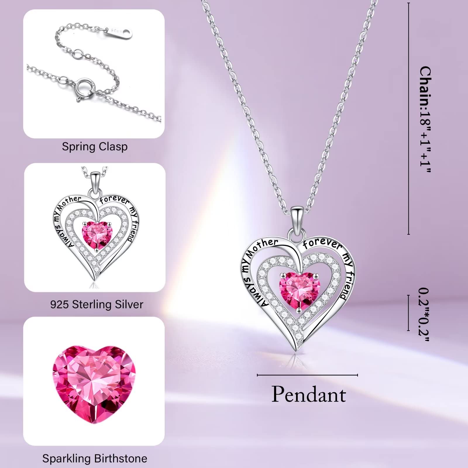 Eternal Preserved Red Rose Heart Birthstone Necklace - Romantic Jewelry Gift for Women, Wife, Girlfriend, Mom | Perfect for Mother's Day, Christmas, Birthday & Anniversary | Elegant Keepsake for Special Occasions