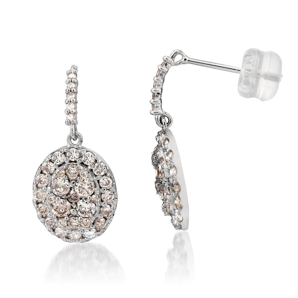 18ct White Gold 1 Carat Oval Diamond Drop Earrings for Women - Elegant Dangling Jewelry for Weddings, Parties & Special Occasions