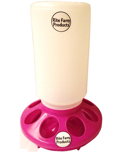 Rite Farm Products Pink Chick Feeder with Quart Jar - Durable Plastic Poultry Waterer for Baby Chicks, Ducklings & Small Birds - Perfect for Backyard Coops, Farms & Pet Enclosures