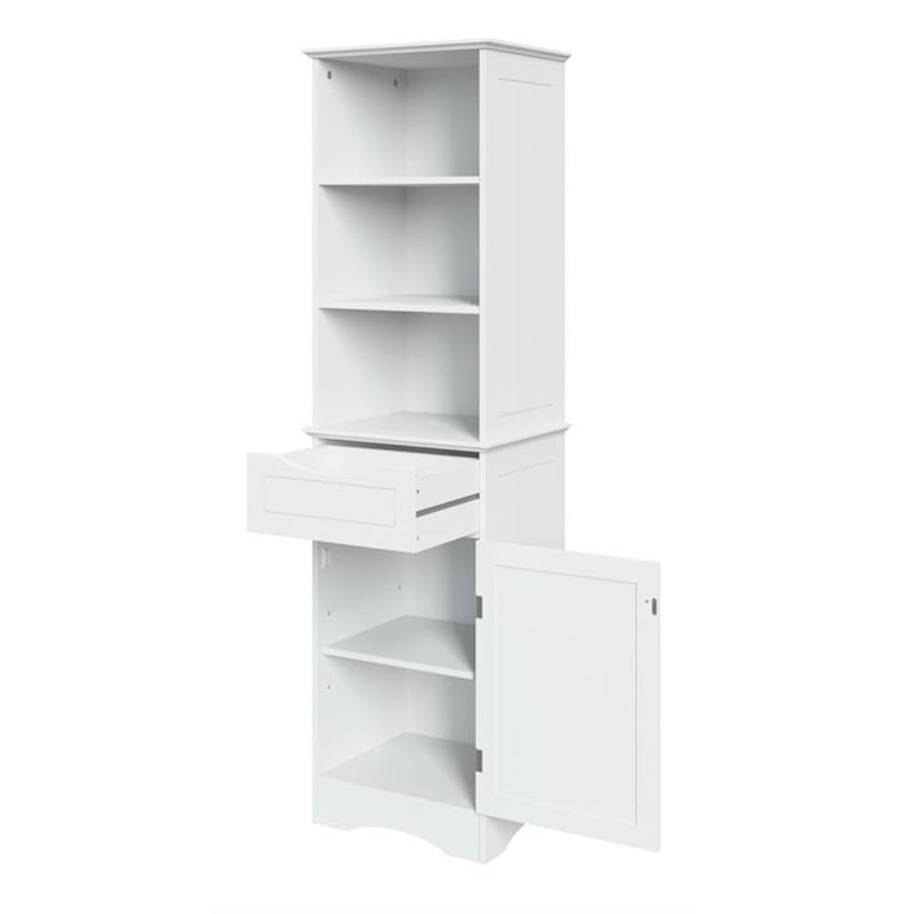 RiverRidge White Ashland Freestanding Bathroom Storage Cabinet with 3 Open Shelves & Drawer - Perfect for Organizing Towels, Toiletries & Bathroom Essentials in Small Spaces