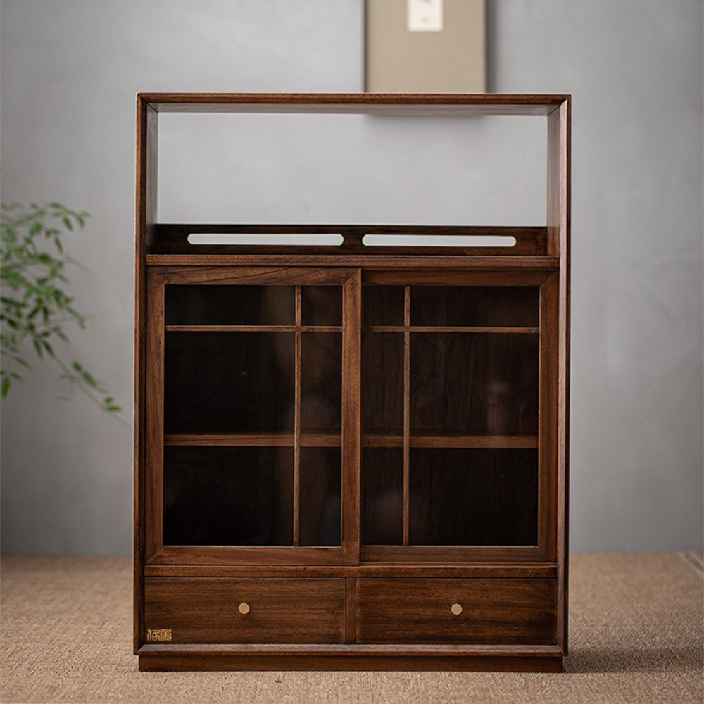 Solid Walnut Wood Display Cabinet Shelf - Handcrafted Rustic Bookshelf for Living Room, Dining Room & Home Office Storage