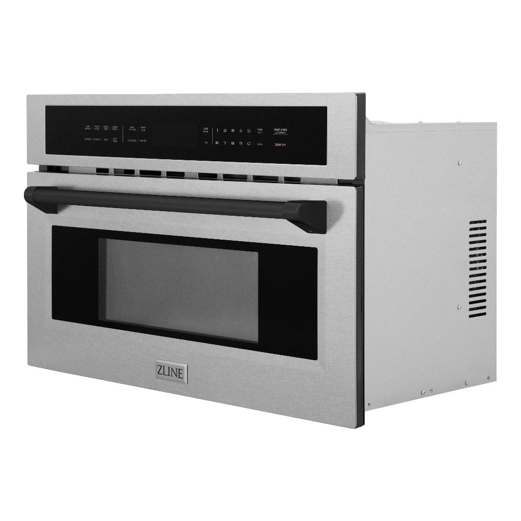 ZLINE Autograph Edition 30 Inch Built-In Convection Microwave Oven - 1.6 cu ft Capacity, Satin Stainless Steel with Matte Black Accents (MWOZ 30 SS MB) - Perfect for Modern Kitchens and Gourmet Cooking