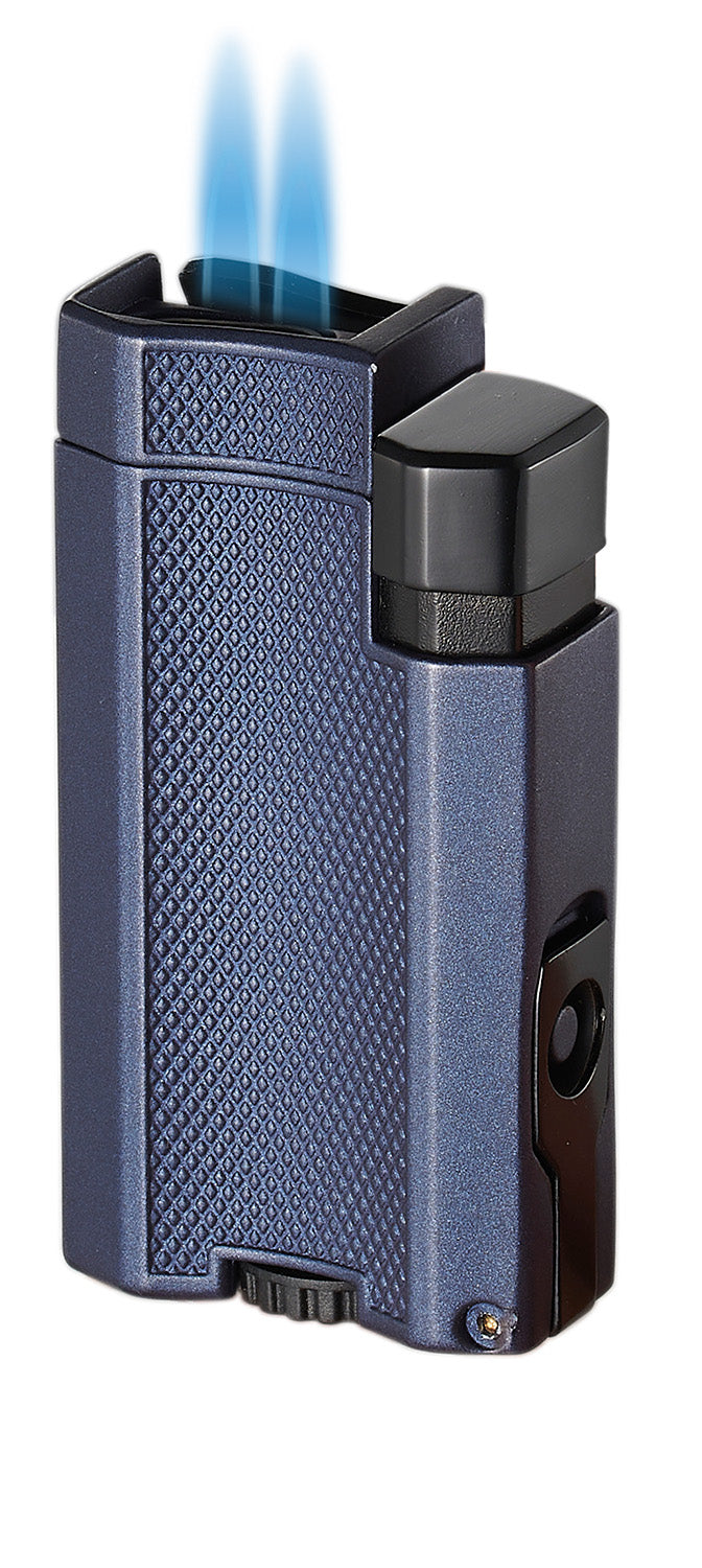 Visol Concave Double Flame Torch Lighter - Windproof Refillable Butane Lighter in Indigo Blue - Perfect for Cigars, Candles, Camping & Outdoor Adventures