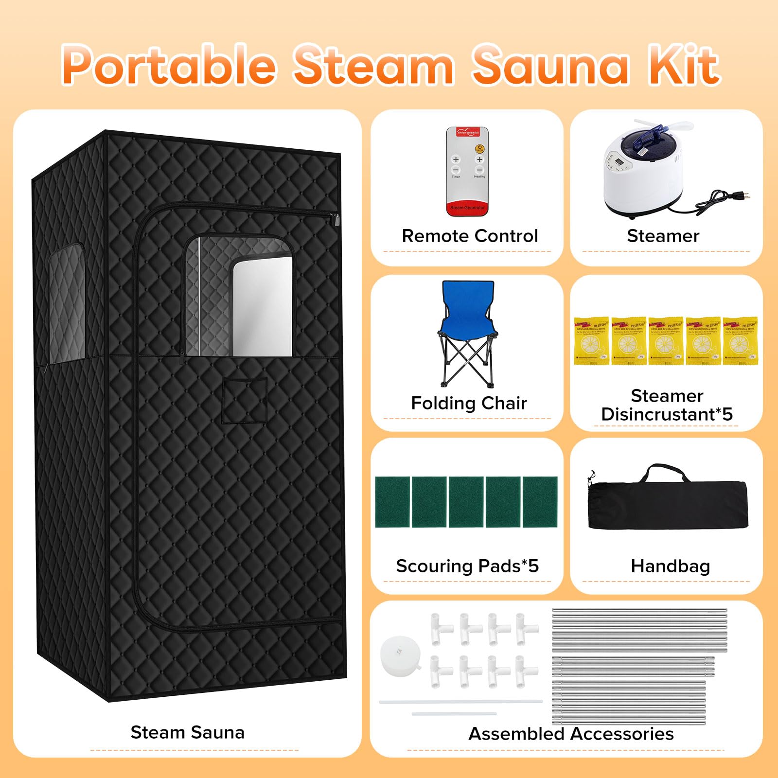 Portable Sauna Tent for Home Use - 2.6L Steam Sauna Box with Remote Control | Indoor & Outdoor Personal Sauna (32