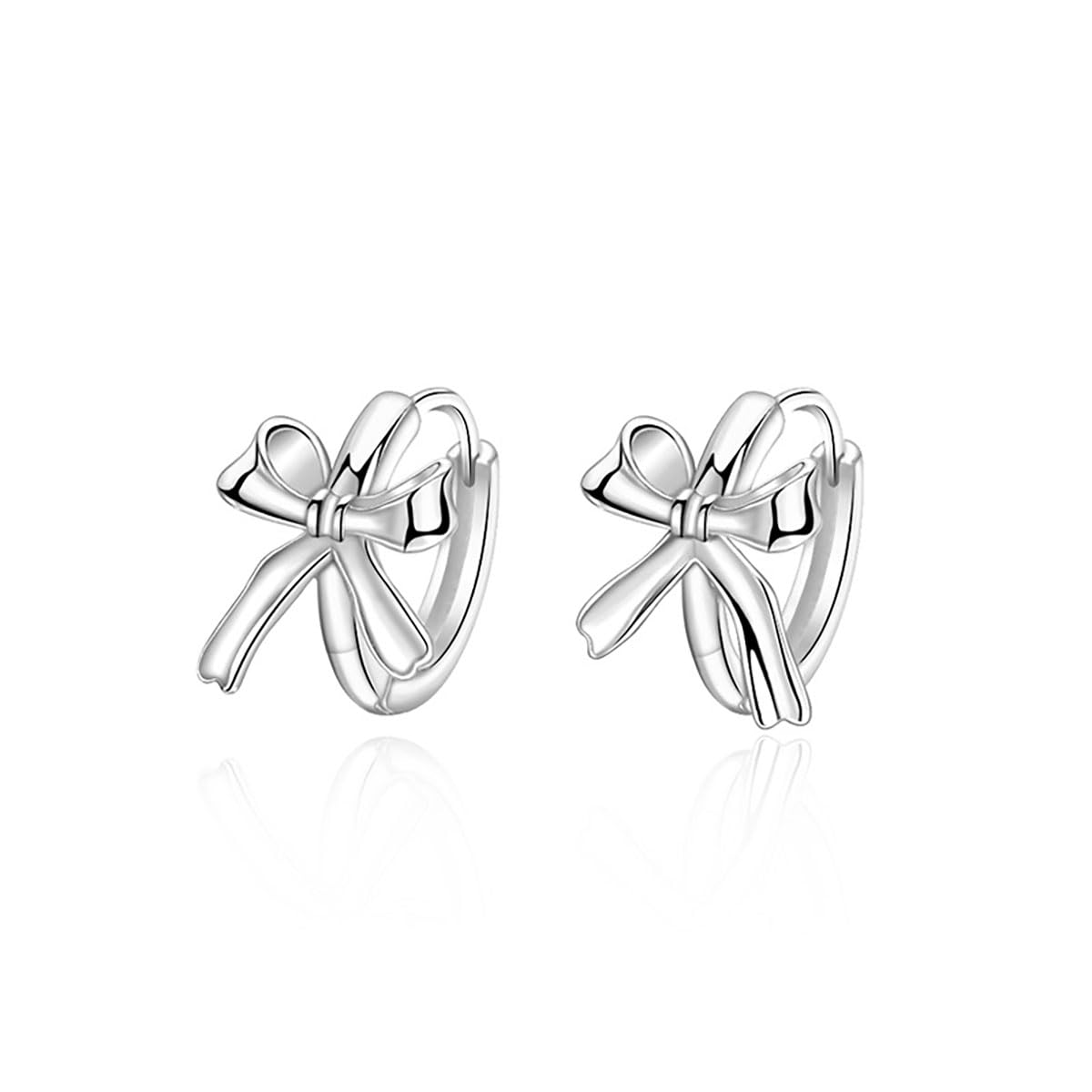 SLUYNZ Sterling Silver Small Bow Hoop Earrings for Women & Teens - Elegant Bow Ribbon Huggie Earrings for Everyday Wear, Parties & Gifts