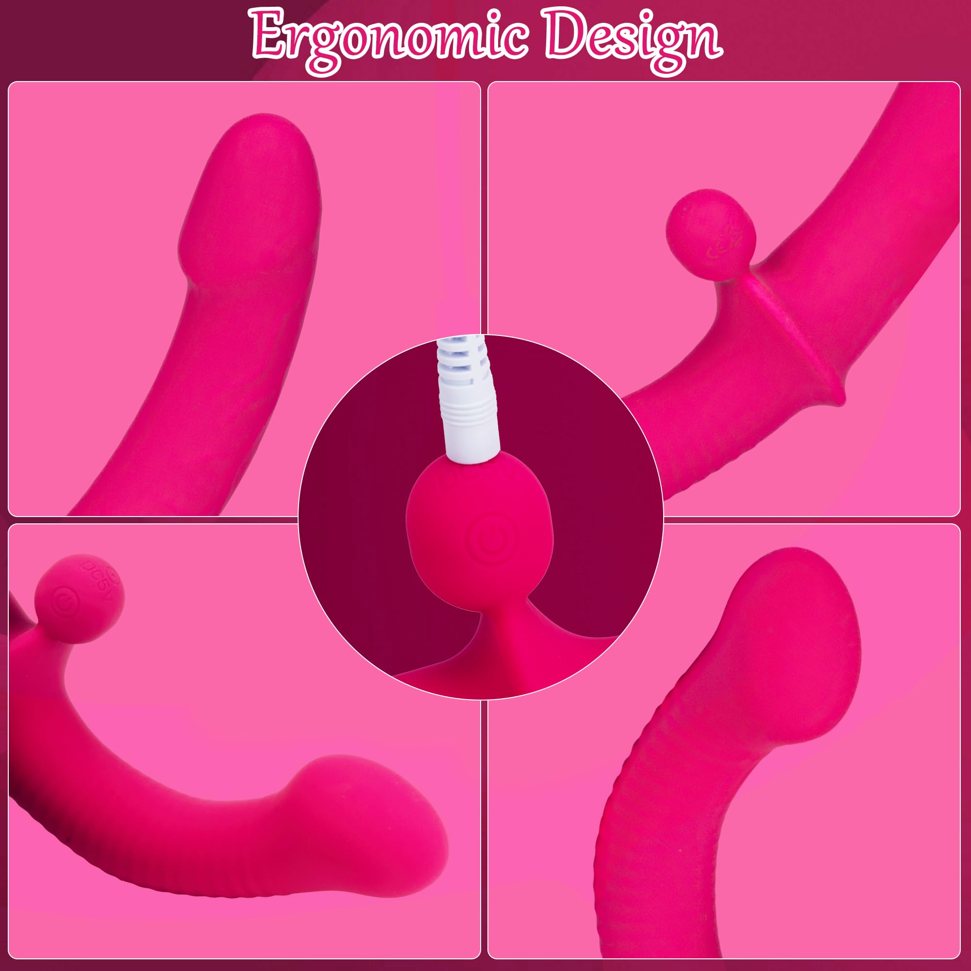 Eurlemd Soft Silicone Strapless Vibrating Double-Ended Dildo - 10 Speed Wireless G-Spot Stimulator for Lesbian Couples & Anal Play (Rose Red) | Perfect for Couples Play, Solo Exploration & LGBTQ+ Intimacy