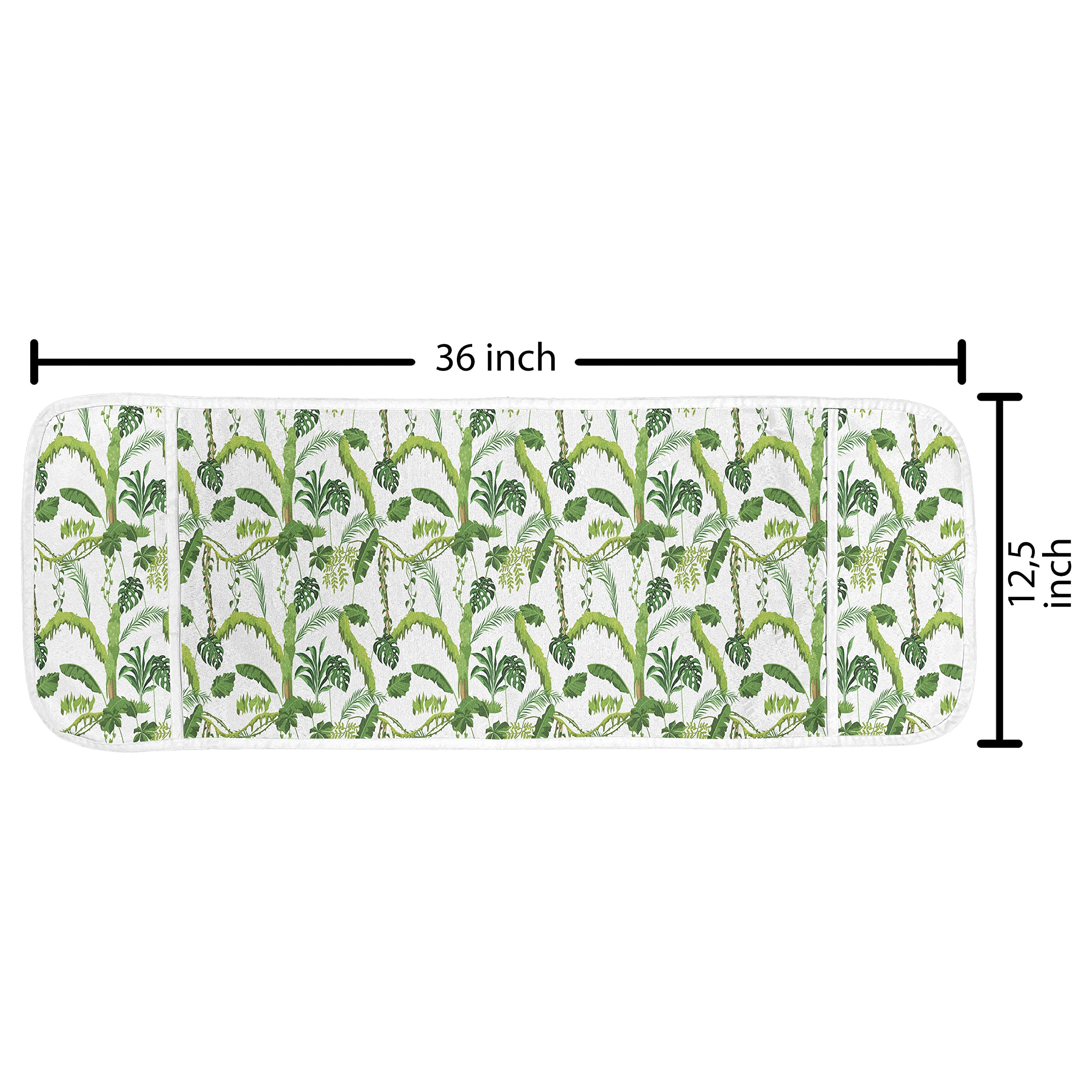 Ambesonne Tropical Microwave Cover - Waterproof Jungle Foliage Design with Pockets | Coconut Palm & Monstera Leaf Pattern | 36x12 Inch Lime Green & White Kitchen Organizer | Perfect for Microwave Protection & Stylish Kitchen Decor