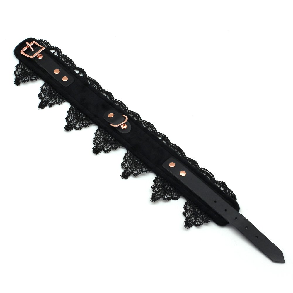 SMspade Black Lace Leather Choker Collar with Leash Set - Adjustable BDSM Bondage Gear for Women, Perfect for Role Play, Fetish Parties & Sensual Encounters