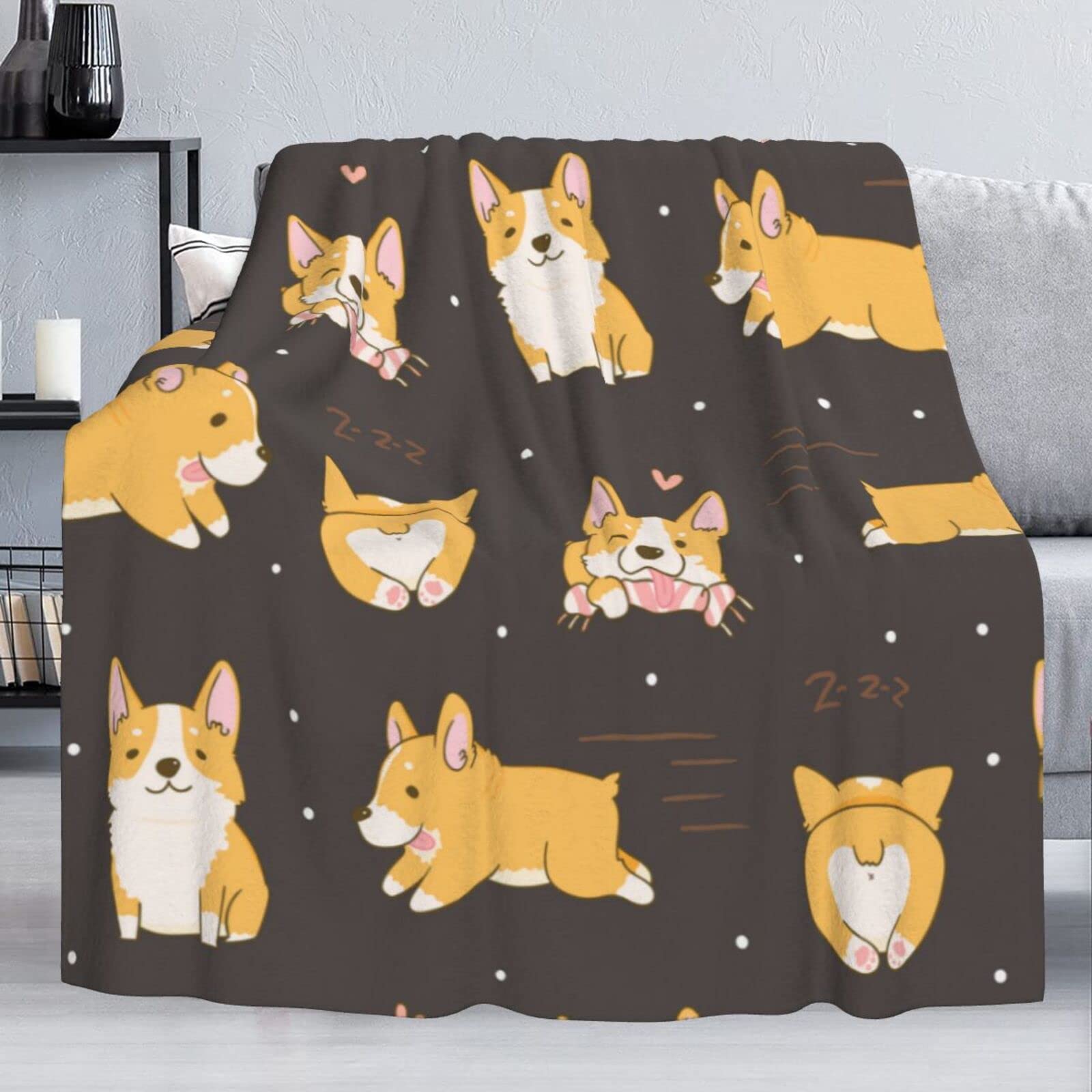 Corgi Flannel Fleece Blanket 50x60 - Soft Warm Throw for Bed, Sofa & All Seasons
