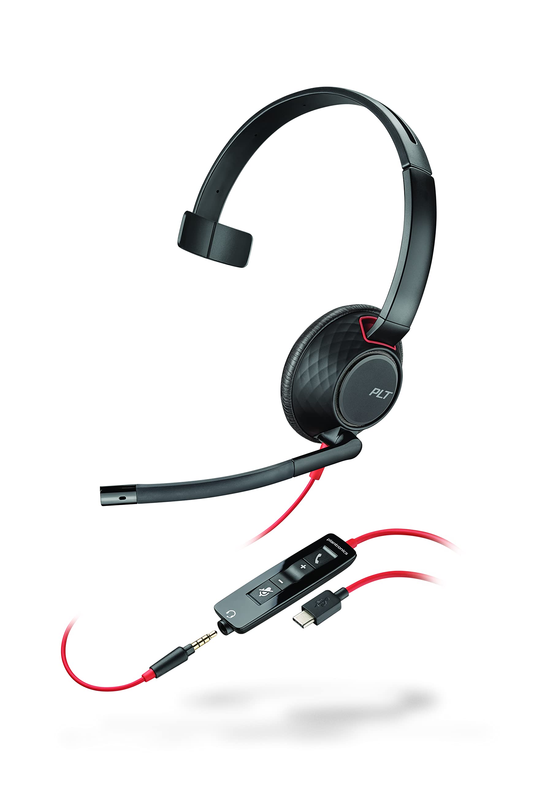 Plantronics Blackwire C5210 Wired Single Ear (Monaural) Headset with Boom Mic - USB-C & 3.5mm Computer Headset for PC, Mac, Tablet & Phone - Perfect for Call Centers, Office Work & Remote Meetings