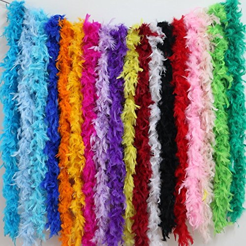 2 Yards Turkey Feather Boa Scarf - Multi Color Strip Fluffy Feathers for Birthday Party, Wedding, Mardi Gras, Halloween & Costume Accessories - Elegant Clothing Decorations & Dance Performance Supplies