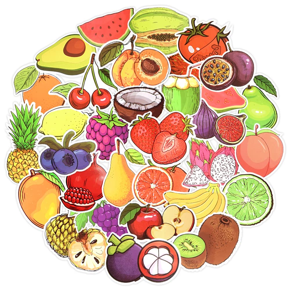 QTL Waterproof Fruit & Vegetable Stickers for Kids - 50Pcs Cute DIY Scrapbooking Decals for Water Bottles, Laptops, Notebooks & School Supplies - Fun Stickers for Arts & Crafts, Journals & Home Decor