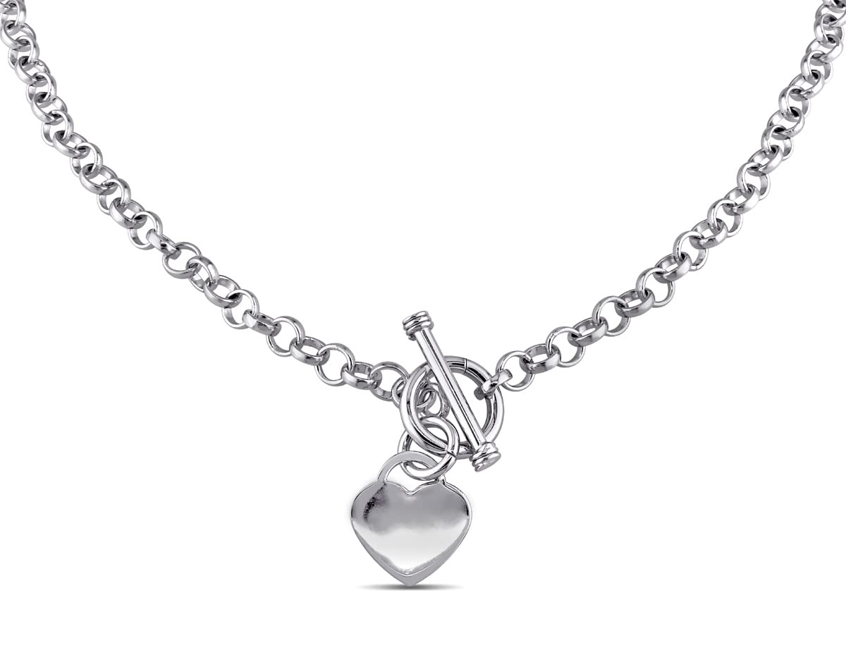 18 Inch Sterling Silver Heart Charm Toggle Necklace for Women - Dainty Adjustable Layering Jewelry Gift for Valentine's Day, Anniversary & Everyday Wear