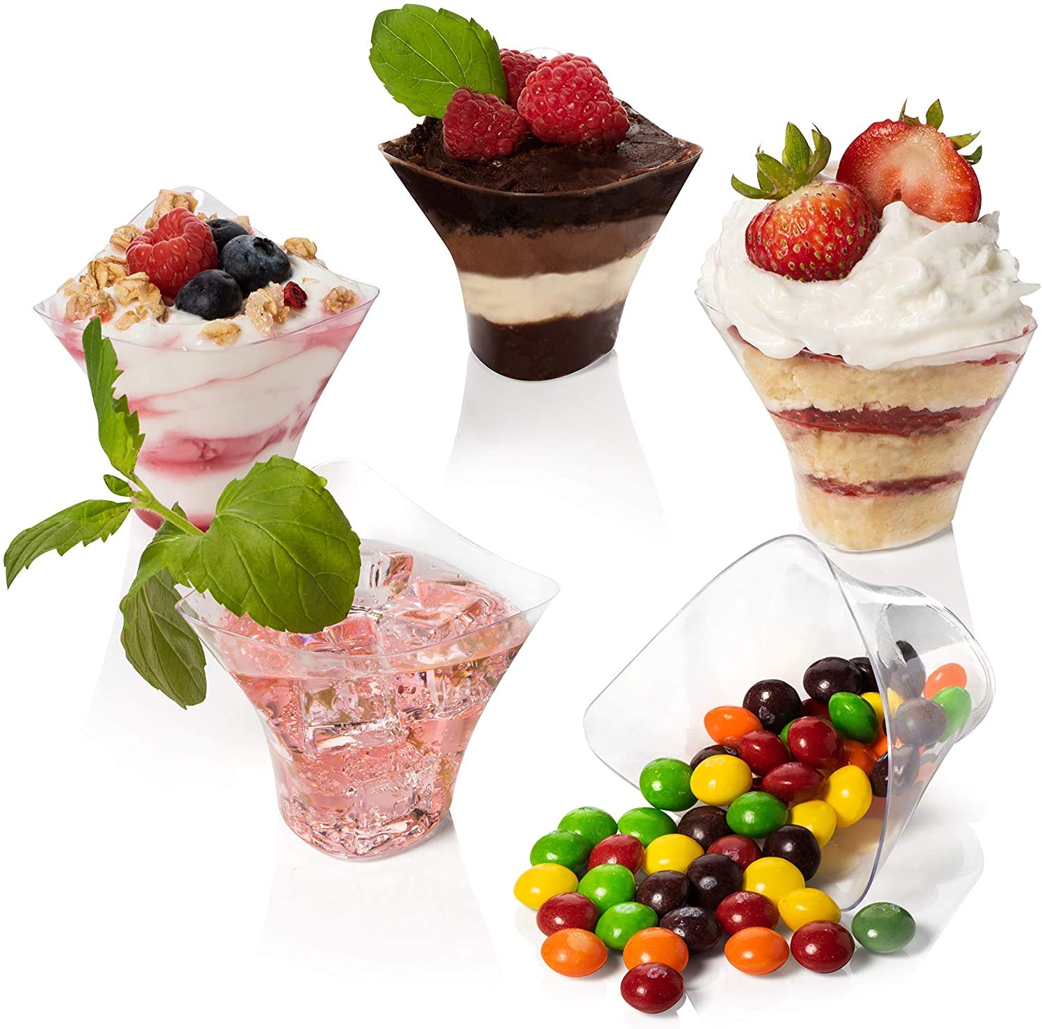 50-Pack 3.3oz (100ml) Disposable Plastic Dessert Cups with Spoons - Swirl Triangle Ice Cream Bowls, Appetizer & Salad Containers - Perfect for Parties, Weddings, Catering, and Tasting Events