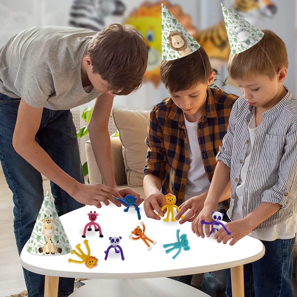 ArtCreativity 48-Piece Bendable Animal Figures Set - Panda, Tiger, Giraffe, Monkey, Elephant & Lion - Stress Relief Toys for Kids, Easter Basket Stuffers & Zoo Birthday Party Favors - Perfect for Classroom Rewards, Sensory Play & Party Decorations