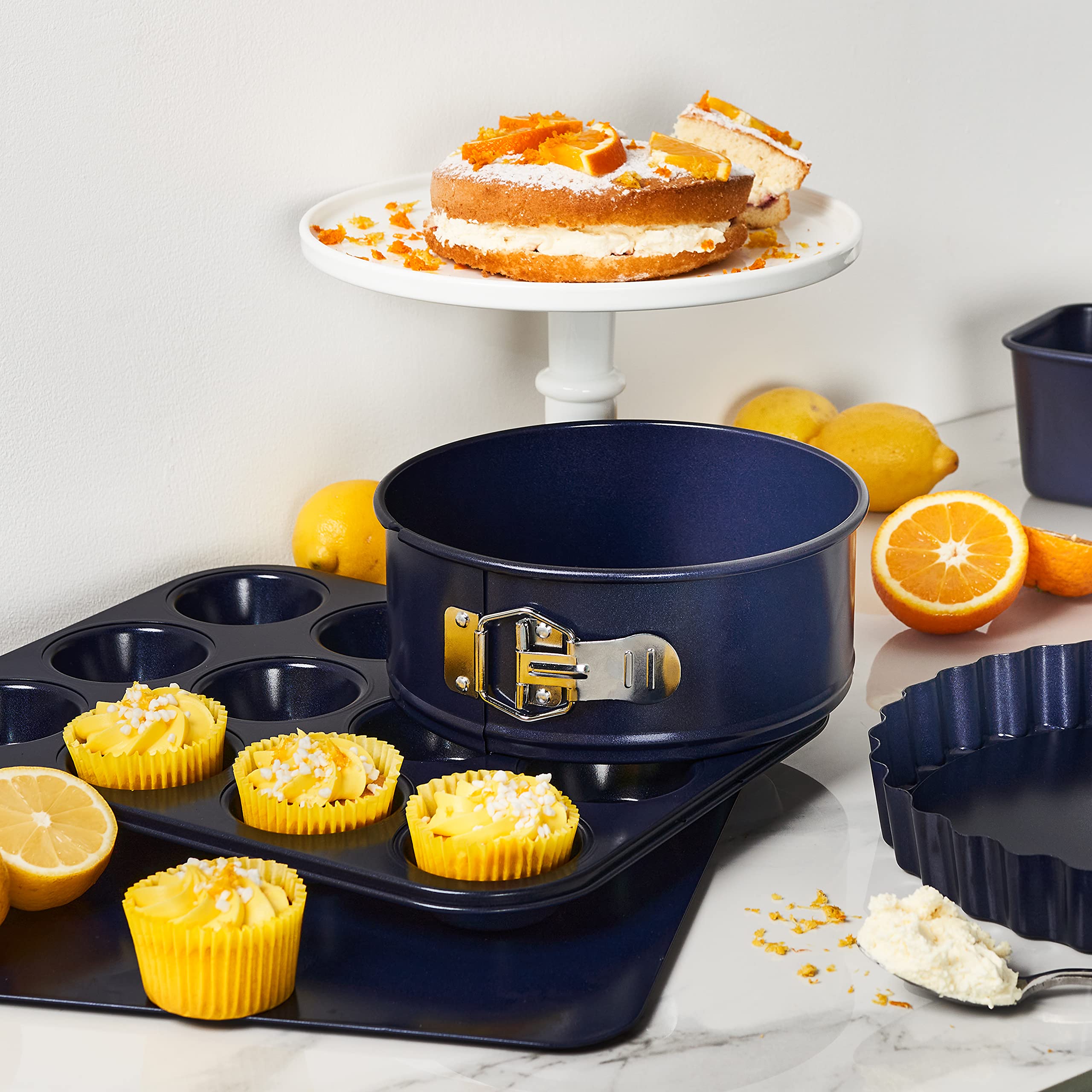Zyliss Non-Stick Roasting Pan with Rack - Carbon Steel Oven Bakeware Tray, Dishwasher Safe Dark Blue Roast Tin - Perfect for Thanksgiving Turkey, Christmas Ham & Family Roast Dinners