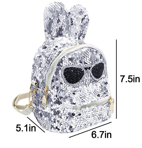Aibearty Cute Rabbit Ears Mini Backpack with Sequins - Stylish Small Rucksack for Women & Girls - Perfect for School, Travel, and Casual Outings