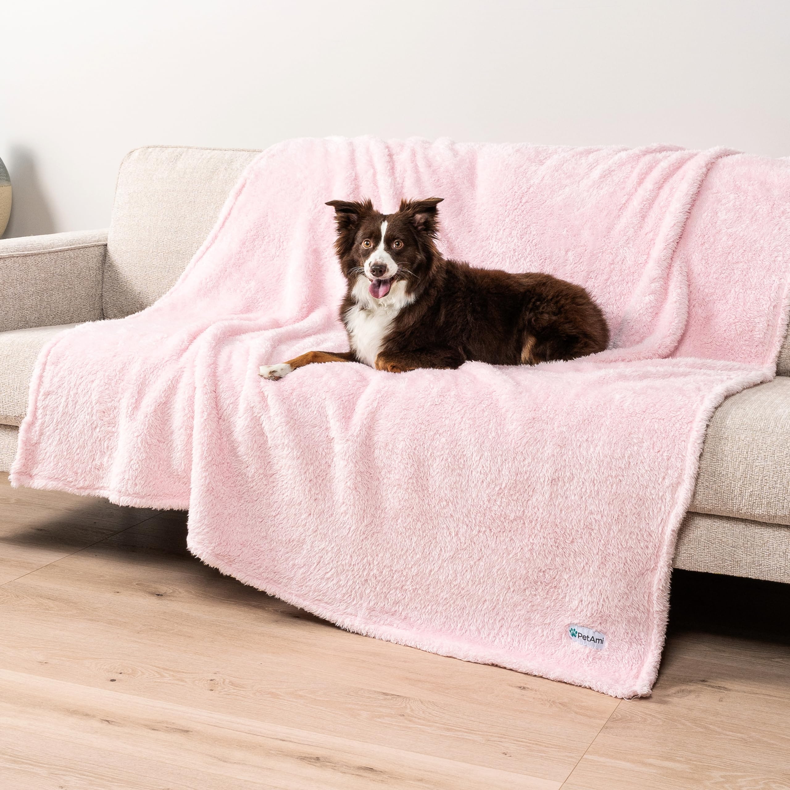 PetAmi Extra Large Dog Blanket 60x80 - Soft Fluffy Sherpa Fleece Pet Blanket for Large Dogs & Cats, Washable Calming Throw for Bed, Sofa & Couch Cover - Pink (Perfect for Winter Snuggles & Anxiety Relief)