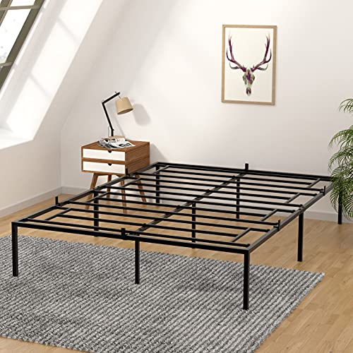 Alkmaar Queen Bed Frame with Storage - 13 Inch Heavy Duty Metal Platform Bed Frame with Steel Slat Support, No Box Spring Needed - Sturdy Mattress Foundation, Easy Assembly (Black, Queen Size) - Perfect for Small Bedrooms, Guest Rooms & Dormitories